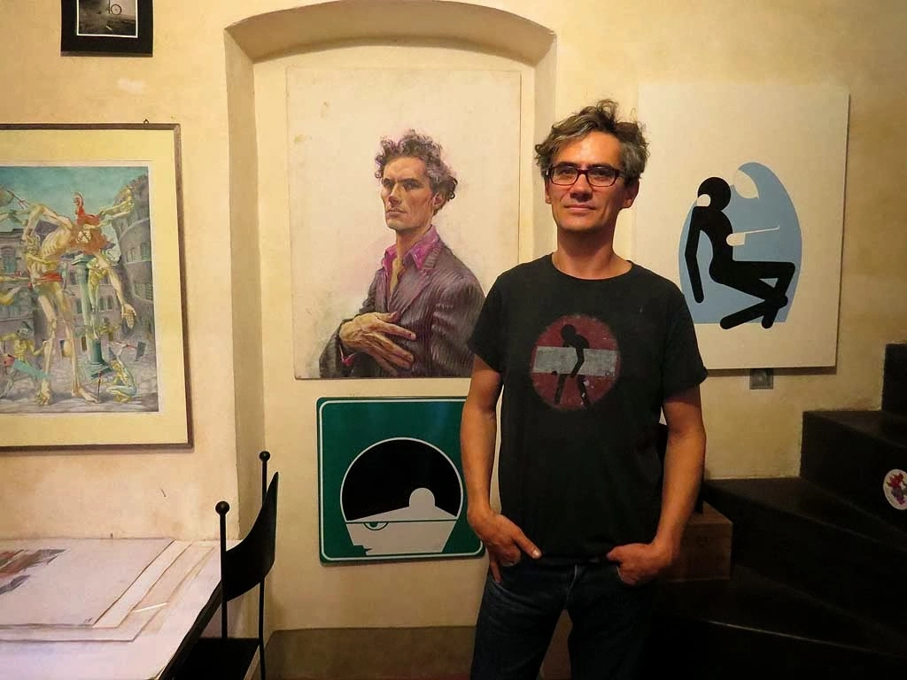 Clet Abraham in his studio in Florence